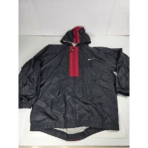 Nike XL (18-20)Kids Windbreaker Hooded‎ Vintage Jacket Black Red
